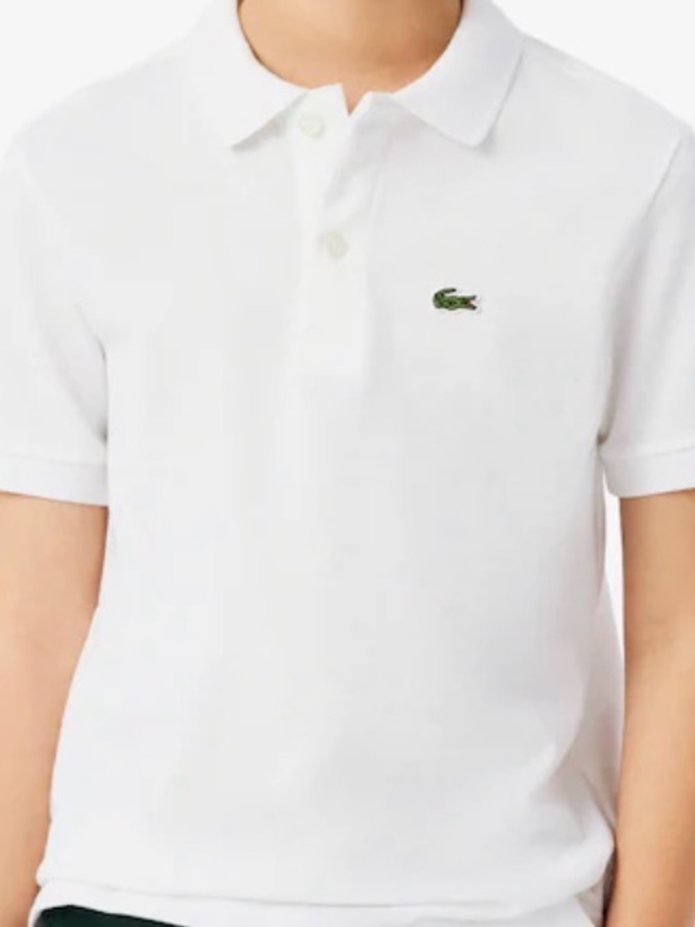 Lacoste Kids White Polo with Green Crocodile Logo